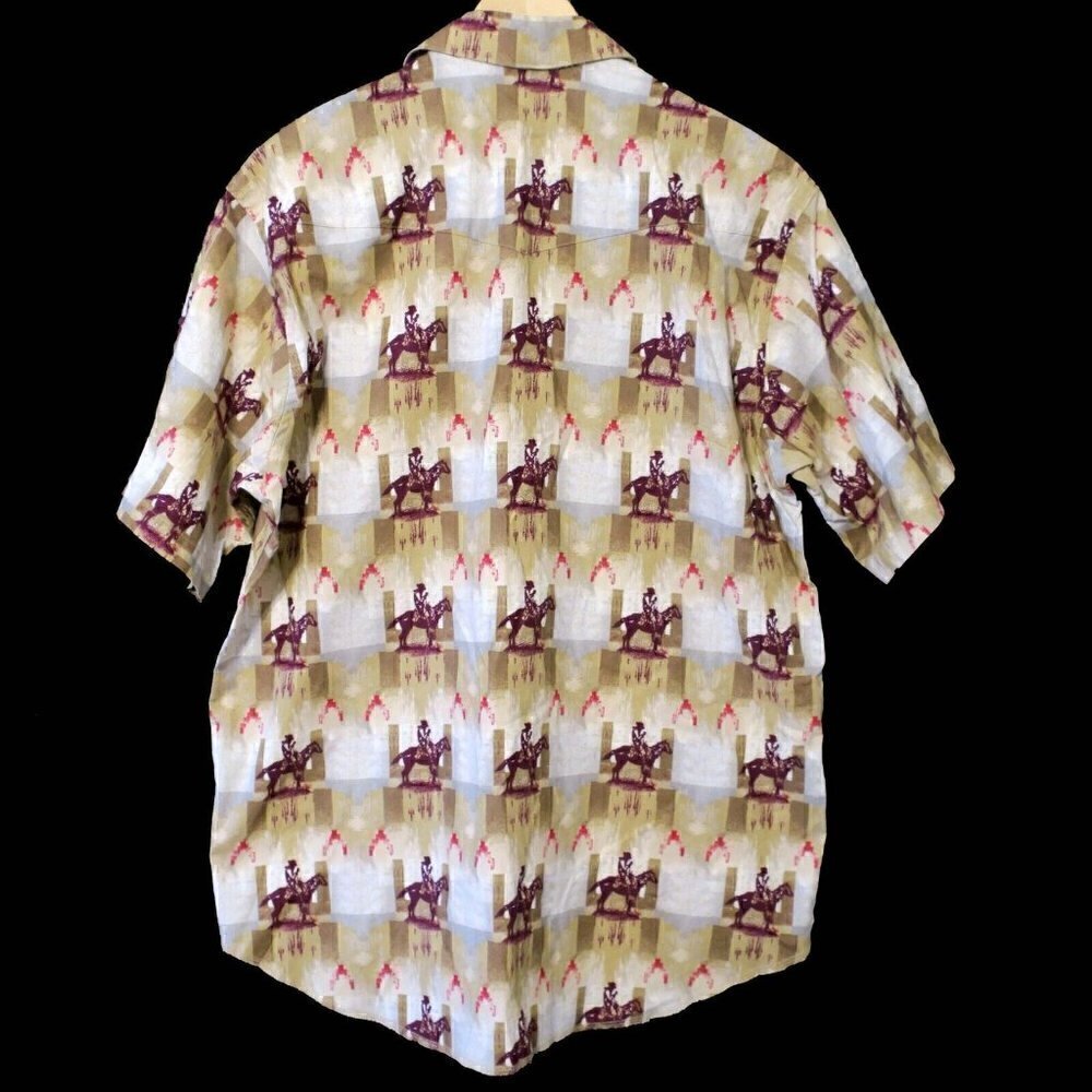 Vintage Wrangler Pearl Snap Western Cowboy Rodeo Print Button Up Shirt Men's XL - Picture 4 of 4